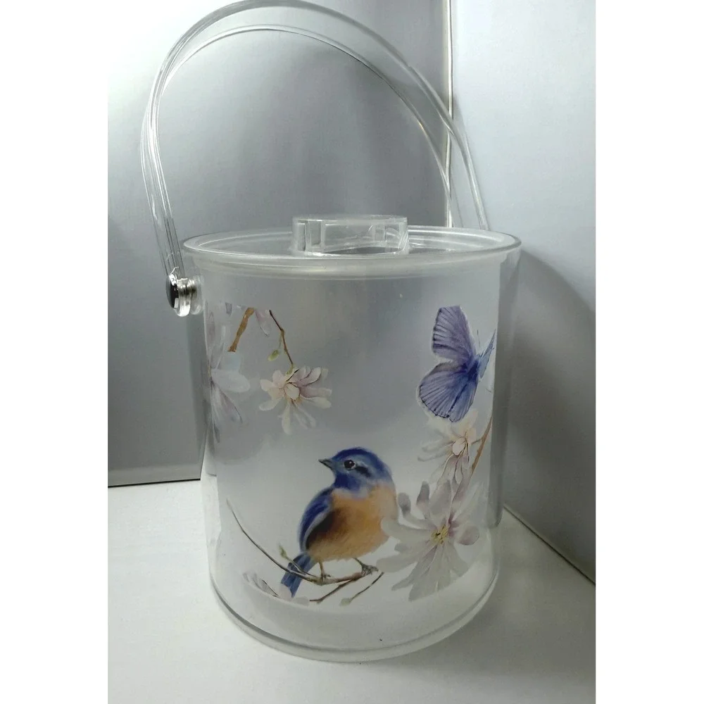 Vintage Ice Bucket Butterfly Bird Floral